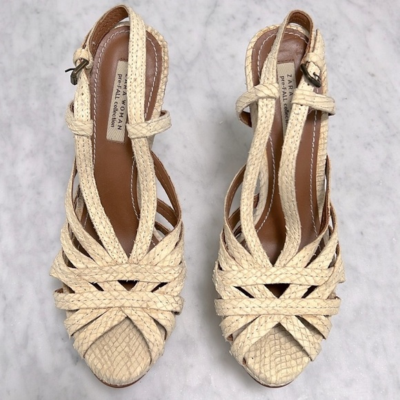 ZARA WOMAN • Cream Crocodile Print Stiletto High Heels - Picture 2 of 8